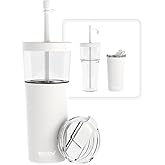 asobu ClearInsulation Flexi Straw Tumbler Marina a Tritan 28 oz Tumbler with 17 Oz Stainless Steel Insulated Sleeve for Ice Coffee or Hot Tea (White)