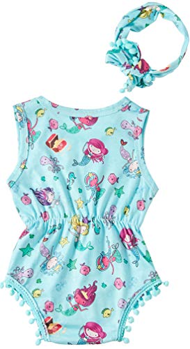 1 Year Old Yellow Fish Pattern Baby Girl Pom Pom Rompers with Headband Set Cute Sleepwear Newborn Boy Outfits Sleeveless O-Neck Tank Playwear Summer Outdoor Clothing 6-12 Months Size 90