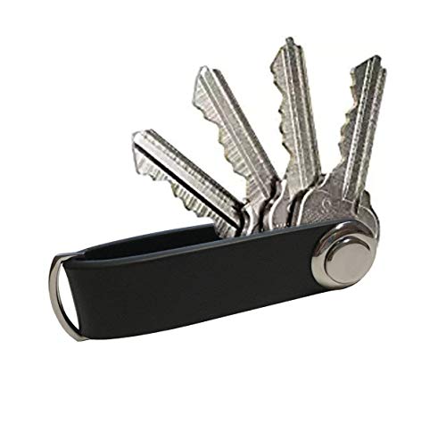 Pocket Key Organizer - 100% Real Italian Leather Smart House Key Case and Key Folding Holder for Compact Key Organization, Housewarming Gift and Key Ring Clip (Pack of 1, Black)