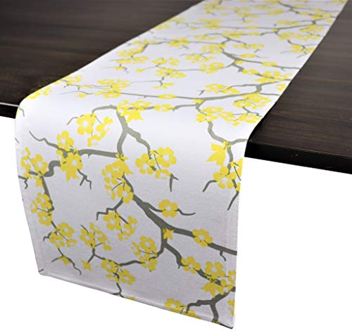 Crabtree Collection Deluxe Cotton Table Linens, Bright Colors for Kitchens and Dining Rooms - (Blossom Yellow/Gray Runner)