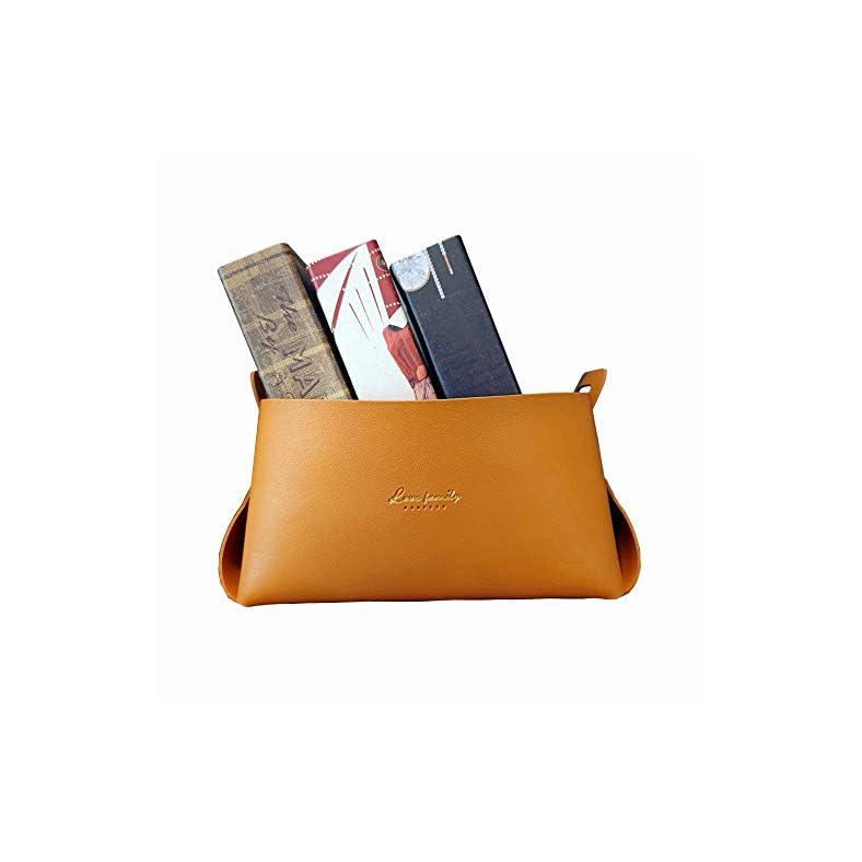 Small Leather Storage Bins | PU Faux Leather Storage Basket with Handles|Collapsible Storage Bin for Closets |Shelves…