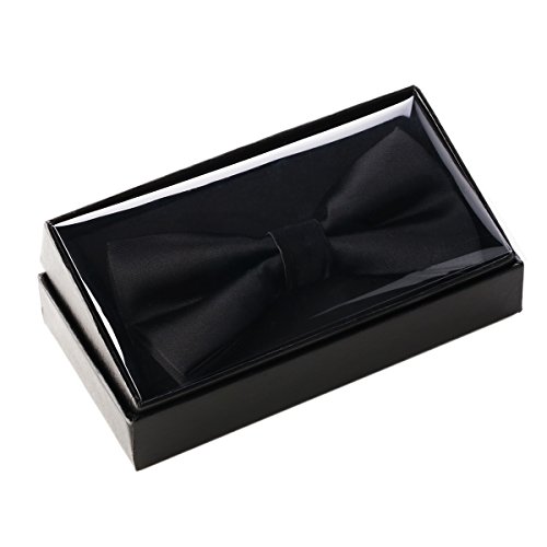 Wheebo Men's Tuxedo Bowtie Adjustable Solid Color Satin Bow Tie (Black)