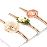 Baby Girl Nylon Headband/Floral Hair Band-Gentle Elastic Design Set of 3(Khaki)