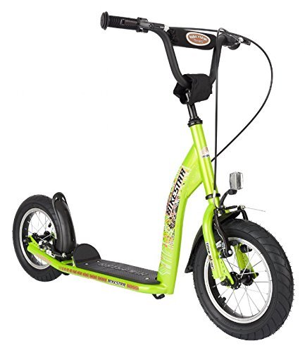 BIKESTAR Original Safety Pro Sport Push Kick Scooter Kids with Brakes, Mudguard and air Tires for Age 7 Year Old Children | Sport Edition with Alloy Wheels 12 Inch | Brilliant Green