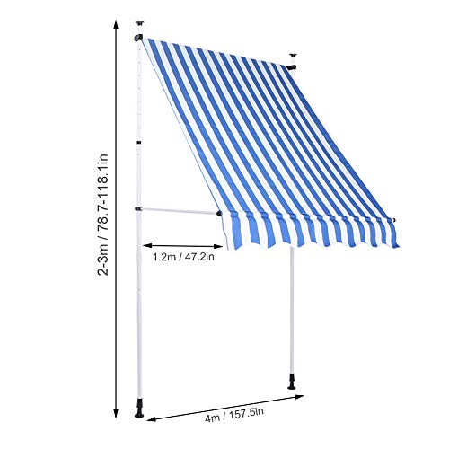 YCSD Manuelles Einziehbares Baldachin-Innenhof Garten-Gehäuse-Fenster-Türmarkise, Sonnenschirm-Klemmer-Markise, Blauer… – Bild 3