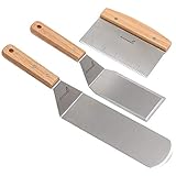 Professional Griddle Spatula Set - Stainless Steel Metal Spatula And Griddle Scraper - Heavy Spatula Griddle Accessories Great For Cast Iron Griddle BBQ Flat Top Grill - Commercial Grade
