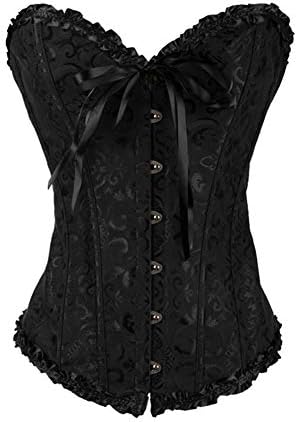 women's lacing corset top satin floral boned overbust body shaper bustier
