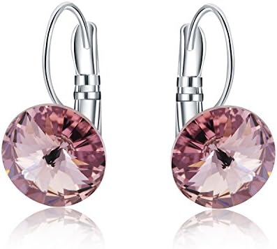 Womens 10mm Round Crystal Leverback Earrings Made with Swarovski Crystals Jewelry (Pink)