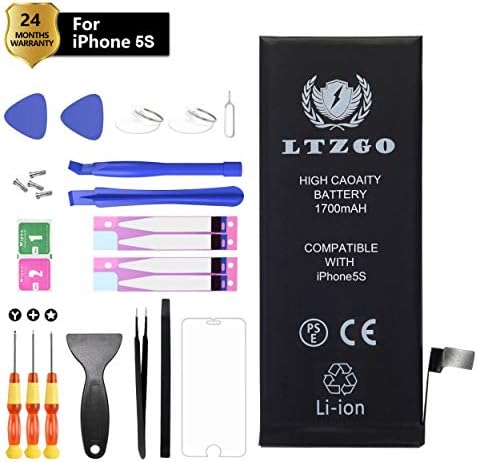 LTZGO 1700mAh Battery Compatible with iPhone 5S Li-ion Protection High Capacity Replacement Kit Repair Tool Kit Screen Protector - 2 Years Warranty/Made in 2019
