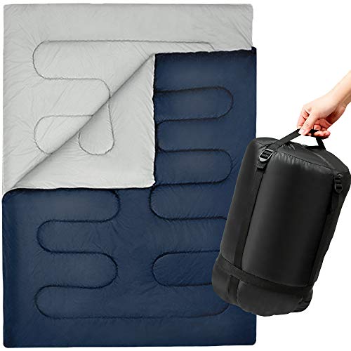 SUNMER Double Sleeping Bag King Size 300GSM 3 4 Season Converts into 2 Single Sleeping Bags Ideal for Camping and Hiking Trips Waterproof Navy