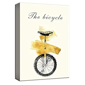 Canvas Wall Art Single Wheel Bicycle Yellow Painting Artwork for Home Decor Framed - 12x18 inches