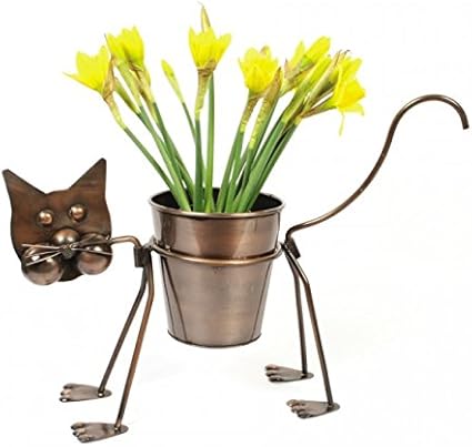 Burished Couleur Bronze En Metal Recycle En Forme De Chat En Pot Support De Pot De Fleurs Amazon Fr Jardin