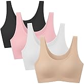YoBeLove 4 Pack Seamless Sports Bra for Girls Wireless Stretchy Camisole Teen Bras for Teens Age 10-16
