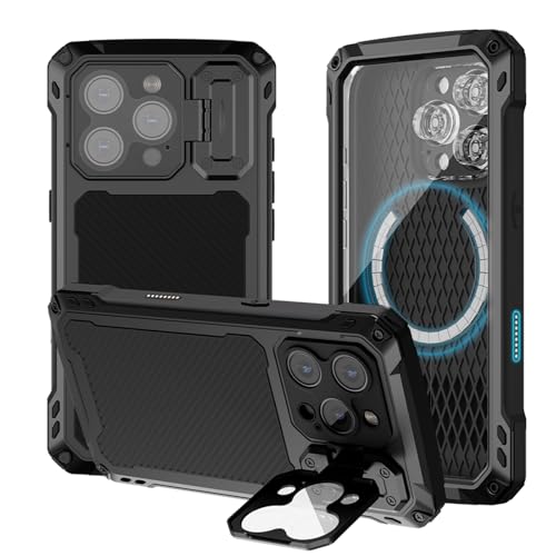qichenlu Coque d'extérieur en aluminium extrêmement légère compatible avec iPhone 16 - Avec technologie magnétique - Coque en métal magnétique à 360° - Avec verre d'écran et support de protection de