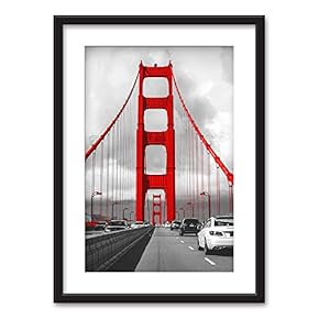Framed City View Art in Black Picture Frames White Matting
