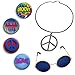 NorNovelties Hippie Costume Accessories - Peace Sign Necklace 4 Buttons Groovy Glasses 6 Piece Set