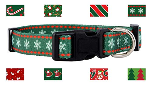 Native Pup Christmas Dog Collar (Medium, Green Snowflake)