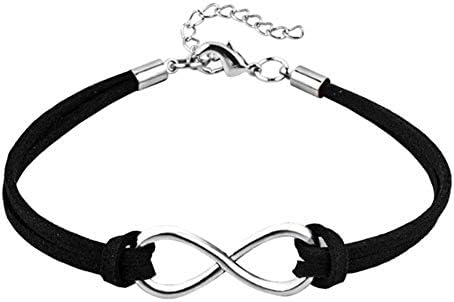 Silver Love Symbol Charm Bangle Leather Infinity Bracelet