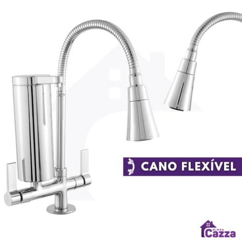 Torneira Cozinha Flexível Filtro Gourmet Cromada Bancada Tubo 2 Jatos