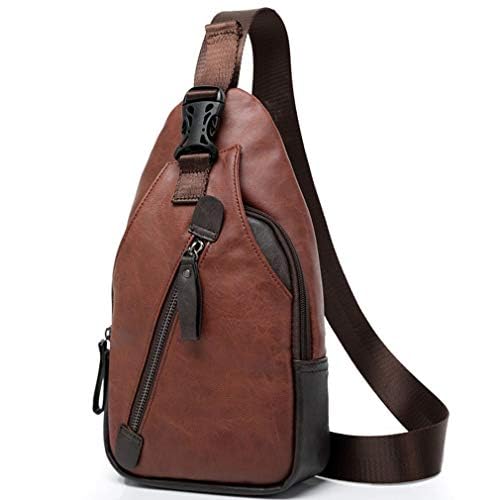 Photo 1 of Leather Sling Bag Crossbody Backpack for Men Women Outdoor Travel Camping Hiking Single Shoulder Chest Pack Casual Daypack Brown
