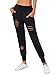 SweatyRocks Women's Ripped Pants Drawstring Yoga Workout Sweatpants Black S