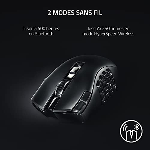 Naga V2 HyperSpeed - Souris de Jeu MMO sans Fil Ergonomique (avec 19 Boutons programmables, sans Fil HyperSpeed (2,4 GHz), Bluetooth, jusqu'à 250 Heures, capteur Optique Focus Pro 30K) Noir