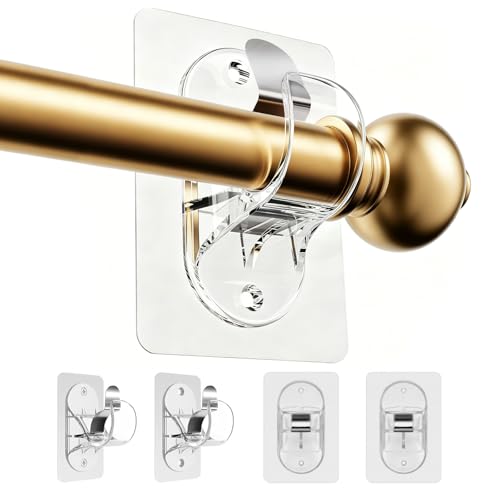 Wosyoodo 4 Ganchos para Cortinas Sin Taladrar con Tornillos - Soporte Invisible Transparente para Barra de Cortina (Hasta 20 lb), para Barra Ø 1.5-3.3 cm, Ideal para Cortinas y Toallas