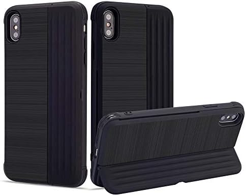 Tsongja iPhone XR Case, Hidden Kickstand&Card Slot with Shock Absorption Hybrid PC + TPU Armor Protective Cover for Apple iPhone XR 6.1" (Black, iPhone XR)
