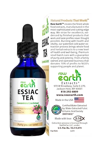 Raw Earth ESSIAC Tea Extract - 8 Organic Herbs & Sheep Sorrel Roots! - USA & EU Grown Herbs - Made in the USA - Patented Process - Raw & BioActive - Concentrated Live Extract -Alcohol FREE, Sugar FREE