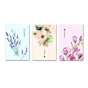 3 Panel Watercolor Style Flowers Magnolias Lavender and...