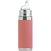 Pura Kiki 9oz/260ml Stainless Steel Insulated Sippy Bottle w/Sleeve, Plastic-Free, MadeSafe Certified, Medical-Grade Silicone Sipper Spout Fast Flow for Kids, Toddlers, Babies & Infant – Rose