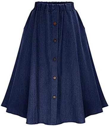 Sicong2 Beautiful 2016 Female Plain Elastic Waist Denim Flare With Buttons Skirt Autumn New Style A Line Long Skirt BlueM Grace