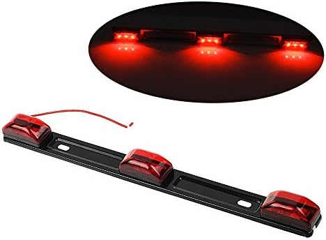 Xiker Truck and Trailer LED ID Clearance BAR Marker Light 3 Lamp LED Identification Light Bar Pigtail Connector Surface Mount 9 LED Trailer Sealed Red stainless steel