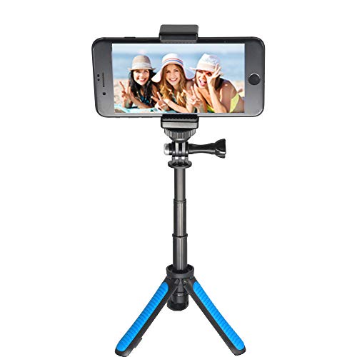 OCTO MOUNTS | Lightweight Mini Telescopic Extension Pole with Tripod or Hand-Held Monopod for GoPro, iPhone, Samsung Galaxy, Android, DSLR, Point and Shoot Camera (Blue)