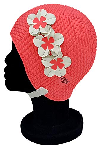 Blue Reef Riga Bubble Single Solid Colour Floral Ladies Classic Retro 3 Flower 2 Colour Trio 3D Petal Stylish Vintage Swimming Hat Swim Cap One Size Adults With Adjustable Strap (Hot Pink)