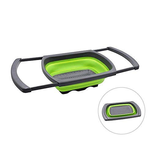 DenSan Collapsible Sink Vegetable/Fruit Colander Extendable Handles-Folding Strainer for Kitchen(Green),