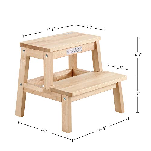HOUCHICS Wooden Step Stool for Adults Kids, Solid Wood Bed Step Stool