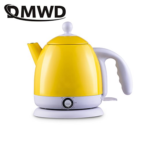 DMWD Thermal insulation Electric kettle Hot Water heating Boiler Pot Stainless Steel 1L Mini Travel teapot milk heater Warmer EU (Yelloy)