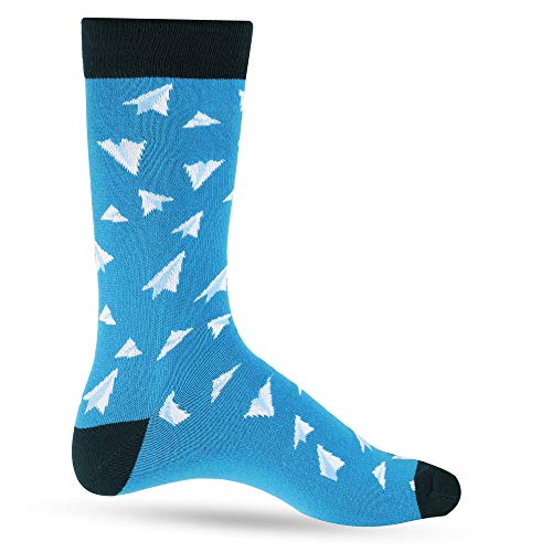 Cool Socks For Men: Mens Funny Dress Socks: Novelty Crazy & Funky Colorful Sock: Paper Airplane Aviation