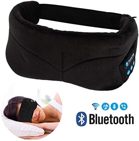 Bluetooth Sleeping Eye Mask Headphones, Bluetooth Sleep Eye Shades, Wellerly Bluetooth V4.2 Wireless Eye Cover Built-in Speakers Microphone Adjustable Washable Travel Headsets - Black