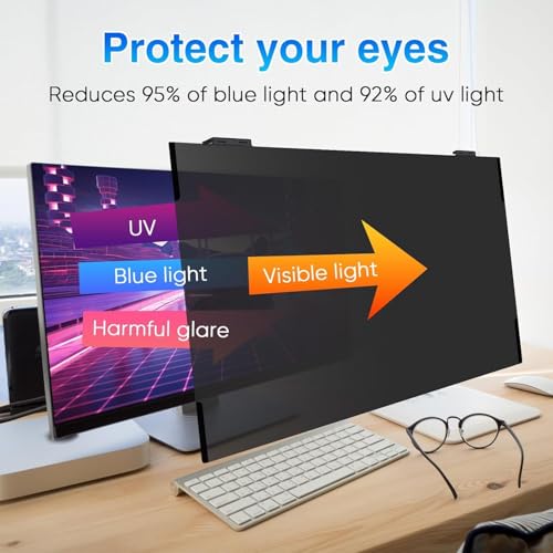 Ssumght Magnetic 27 Inch Computer Screen Privacy Shield, Flexible Privacy Screen Filter for Frameless Monitor, 16:9 Widescreen Anti-Spy Filter, Blue Light & Scratch Protection, Removable Soft Film