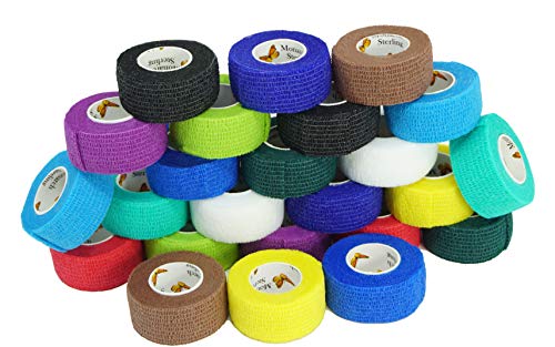 Elasti-Wrap 1 Inch Breathable, Latex Free, Self-Adherent, Self Adhesive Cohesive Bandage Vet Wrap Assorted Colors (24 Rolls)