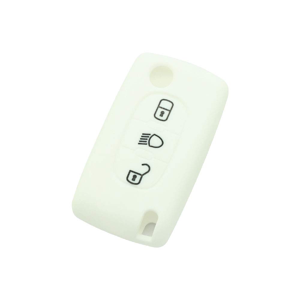 BROVACS Silicone Cover Protector Case Holder Skin Jacket Compatible with PEUGEOT CITROEN 3 Button Flip Remote Key Fob w/Light Symbol CV9305 White — image 1