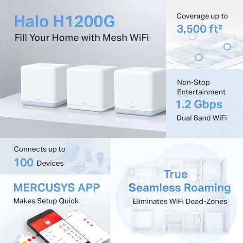 Halo H1200G (3-pack) - WiFi Mesh AC1200 Gigabit Dual Band, cobertura até 320 m², Roaming Inteligente, 1,2 Gbps, 6 portas Gigabit, Controlo de Aplicações