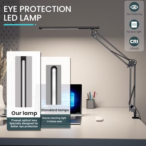 VERSKI LED Desk Lamp, Desk Lamp for Home, Office, Eye Protection, Daylight Lamp, 5 Adjustable Color Temperatures and Brightness, with QC 3.0 Adapter, 12W