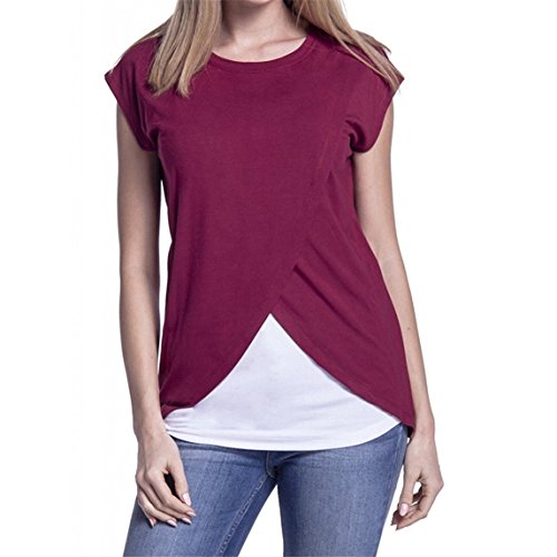 Clearance,Women's Loose Soft Layered Maternity Nursing Tops and Shirt for Breastfeeding (S, Wine Red)