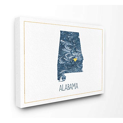 The Stupell Home Decor Alabama Minimal Blue Marbled Paper Silhouette Canvas Wal…