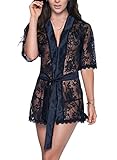 ALLureLove Womens lingerie Lace Kimono Sexy Nightgown Satin Short Robe