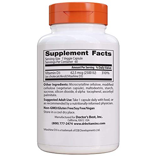 image for Doctor's Best Vitamin D3 2500IU with Vitashine D3, Non-GMO, Vegan, Glu