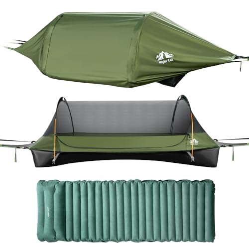 Night Cat Hammock Tent with Flat Base for 1 Person with Mosquito Net Waterproof Cover and Additional Storage Space Hiking Camping in the Garden Backyard Wild